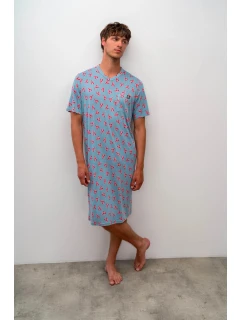 Pohodlná pánska nočná košeľa 16614 modrá s potlačou - Vamp