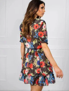 Dámske šaty LK SK 507626.70 čierne s kvetmi - FPrice