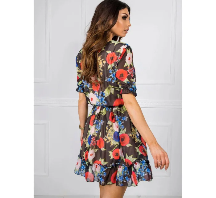 Dámské šaty LK SK model 21151449 černé s květinami - FPrice Dámské šaty LK SK model 21151449 černé s květinami - FPrice