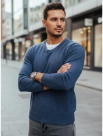Pánsky modrý sveter s výstrihom do V FashionStreet WX2317