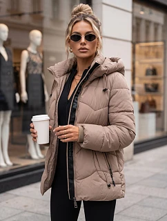 Dámska zimná prešívaná bunda s kapucňou, béžová, FashionStreet TY5753
