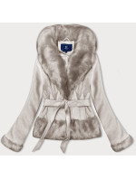 Svetlo béžová krátka dámska bunda so zaväzovaním Ann Gissy (K0327)