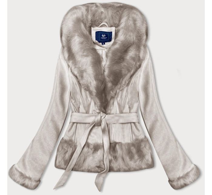 Světle béžová krátká dámská bunda se zavazováním Ann Gissy (K0327)
