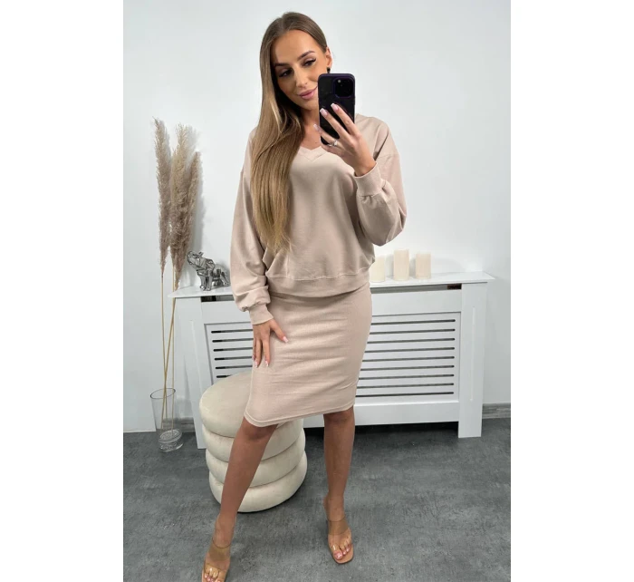 Súprava blúzka + pruhované šaty béžová