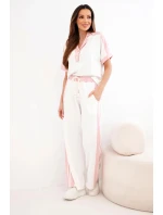 Dámska súprava s polokošeľou a širokými nohavicami maslovo púdrovo ružovej farby
