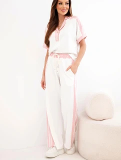 Dámský komplet s polo mikinou a širokými kalhotami máslový pudrově růžová