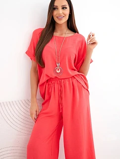 Dámsky viskózový set blúzky s krátkym rukávom a širokých nohavíc malinová