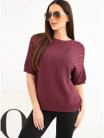 Dámský bavlněný model 22391374 svetr s krátkým rukávem švestkový - K-Fashion Dámský bavlněný model 22391374 svetr s krátkým rukávem švestkový - K-Fashion