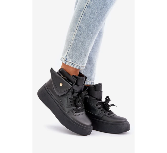 Wysokie Sneakersy Z Saszetką Na Platformie Czarne Saramis