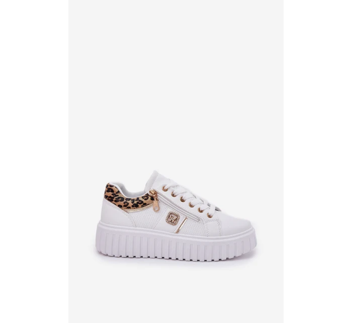 Buty Sportowe Damskie Na Platformie Z Eko Skóry Panterka Białe Velionna Buty Sportowe Damskie Na Platformie Z Eko Skóry Panterka Białe Velionna
