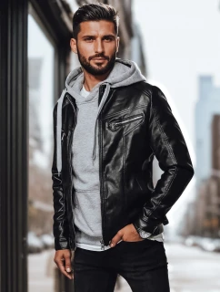 Pánska kožená bunda čierna FashionStreet TX4330