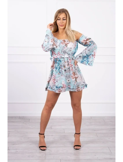 Španielske kvetinové šaty v mätovej farbe Španielske kvetinové šaty v mätovej farbe