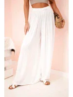 Široké dámské kalhoty s elastickým pasem bílý