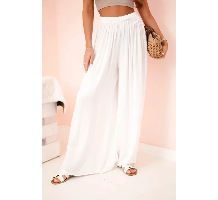 Široké dámské kalhoty s elastickým pasem bílý