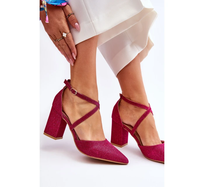 Modne Błyszczące Czółenka Na Słupku Fuksja Galaxy