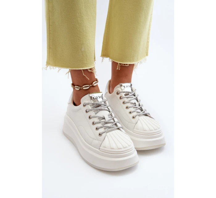 Dámské kožené tenisky na platformě GOE NN2N4033 Bílé