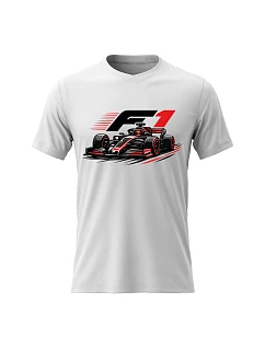 Pánske bavlnené tričko s potlačou - F1 - biele