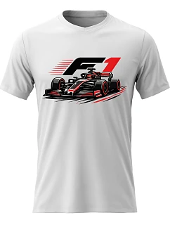 Pánske bavlnené tričko s potlačou - F1 - biele