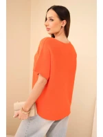 Dámsky sveter s krátkym rukávom voľného strihu oranžový