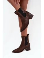 Kožené semišové dámské boty na podpatku s  hnědé model 21712844 - Artiker