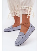Dámské ploché mokasíny z imitace semiše modré model 22273963 - Boto Dámské ploché mokasíny z imitace semiše modré model 22273963 - Boto