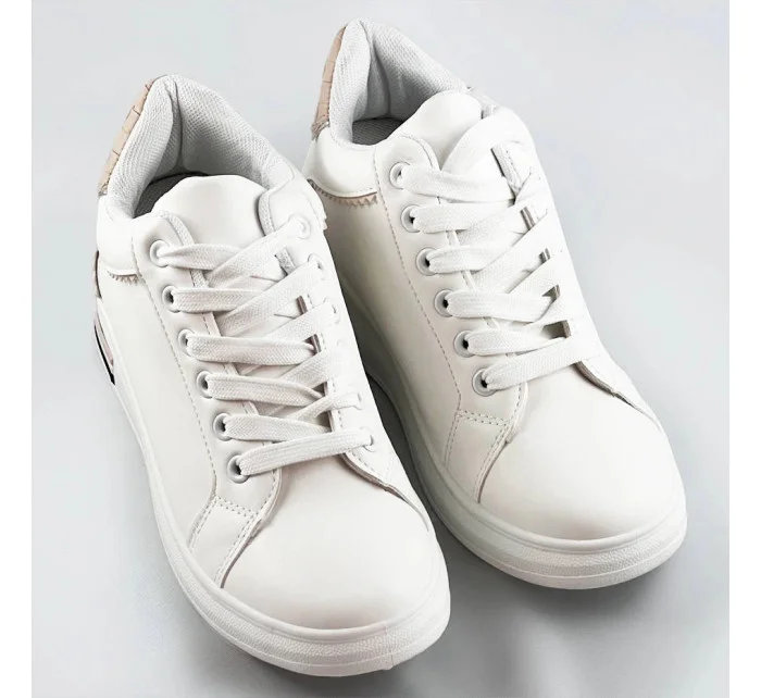 Bielo-béžové športové topánky so skrytým klinom (666-16)