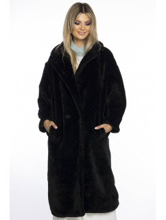 Čierny plyšový dámsky oversize kabát AnnGissy (AG1-J9172)