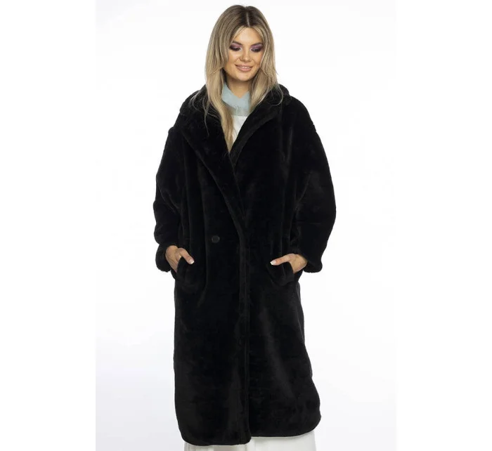Dámsky čierny plyšový kabát Ann Gissy (AG1-J9172)
