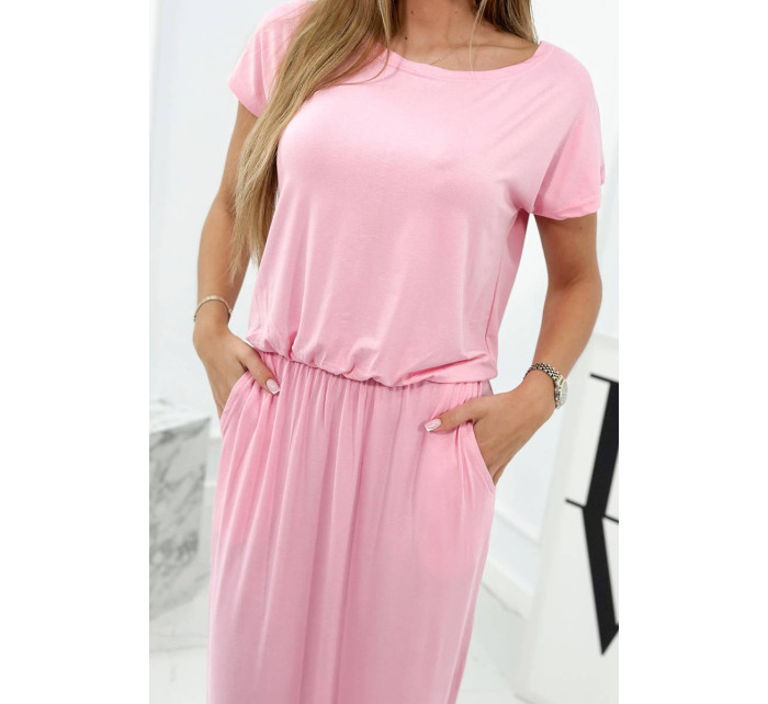 Viskózové šaty s vreckami svetlo ružová