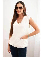 Dámsky viskózový sveter bez rukávov s vreckami a véčkovým výstrihom ecru