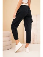 Dámske manšestrové nohavice s opaskom čierne Dámske manšestrové nohavice s opaskom čierne