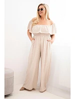 Dámske Plus veľkosť kombinéza s volánom a krátkymi rukávmi béžová