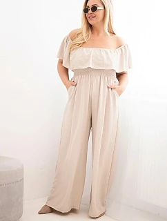Dámske Plus veľkosť kombinéza s volánom a krátkymi rukávmi béžová