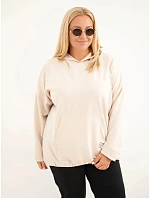 Dámska mikina Plus Size z viskózy s kapucňou a klokaním vreckom, béžová Dámska mikina Plus Size z viskózy s kapucňou a klokaním vreckom, béžová