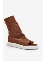 Hnědé Dámské Sandály Zamszové Svrchní model 21652349 - Zazoo Hnědé Dámské Sandály Zamszové Svrchní model 21652349 - Zazoo