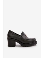 Zazoo 20168 Eleganckie Półbuty Damskie Na Słupku Skóra Naturalna Czarne