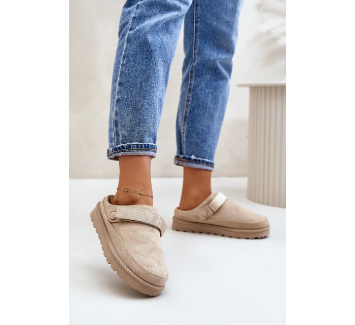 Damskie Kapcie Ocieplane Futerkiem Na Platformie Beżowe Azida Damskie Kapcie Ocieplane Futerkiem Na Platformie Beżowe Azida