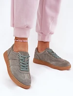 Zamszowe Niskie Sneakersy Damskie Zielone Paliana