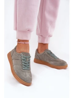 Zamszowe Niskie Sneakersy Damskie Zielone Paliana