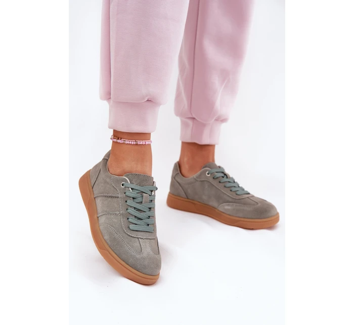 Zamszowe Niskie Sneakersy Damskie Zielone Paliana