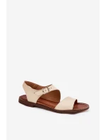 Dámské kožené ploché sandály model 21692915 béžové - Zazoo