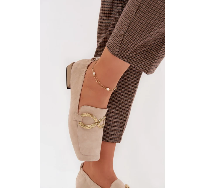 Dámské mokasíny z pravé kůže se zlatým detailem D&A Béžové model 22031885 - S.Barski