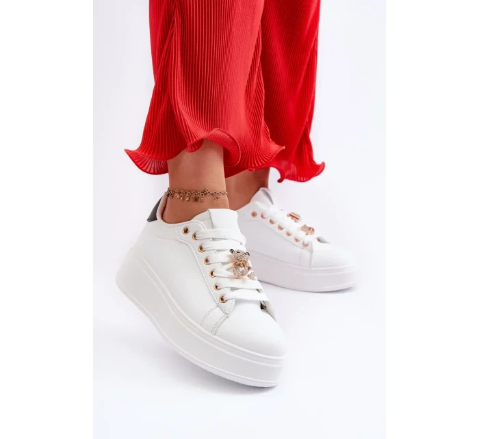 Dámske tenisky na platforme s medvedíkom, biele Moanda Dámske tenisky na platforme s medvedíkom, biele Moanda