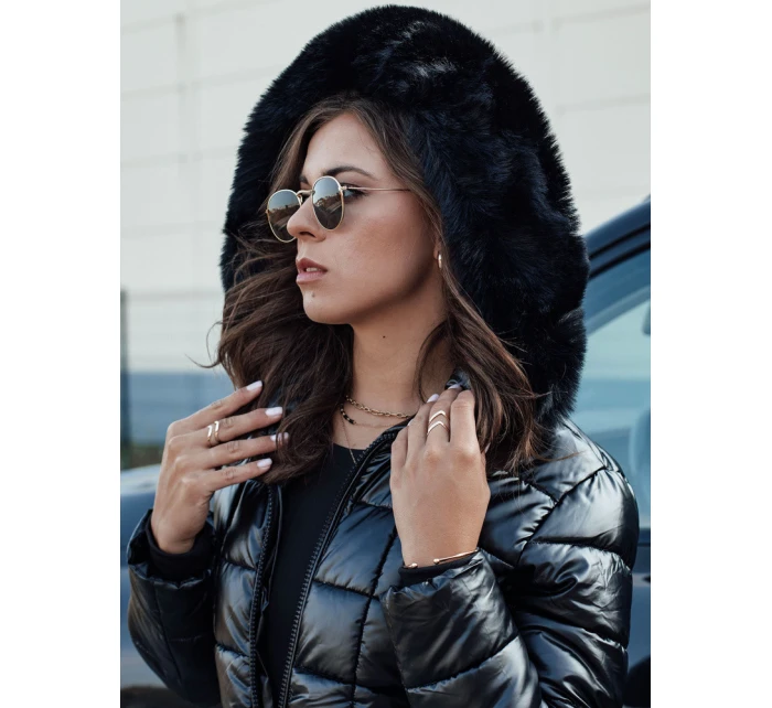dámská prošívaná zimní bunda s kapucí černá Dstreet model 21980320 - FashionStreet