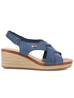 Sergio Leone SK297 dámske kožené sandále na platforme v tmavomodrej farbe