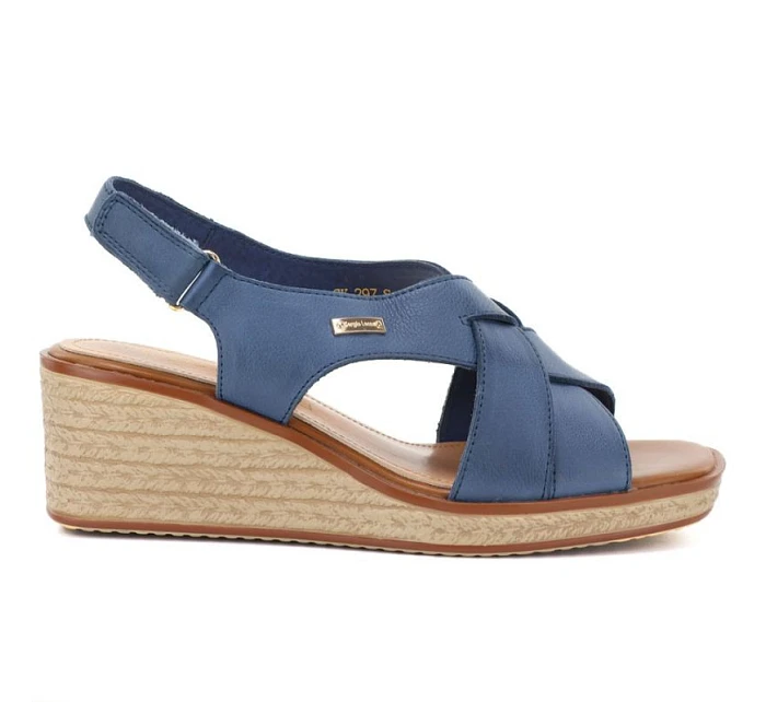 Sergio Leone SK297 dámske kožené sandále na platforme v tmavomodrej farbe