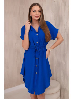 Viskózové šaty so zaväzovaním v páse v chrpovo modrej farbe