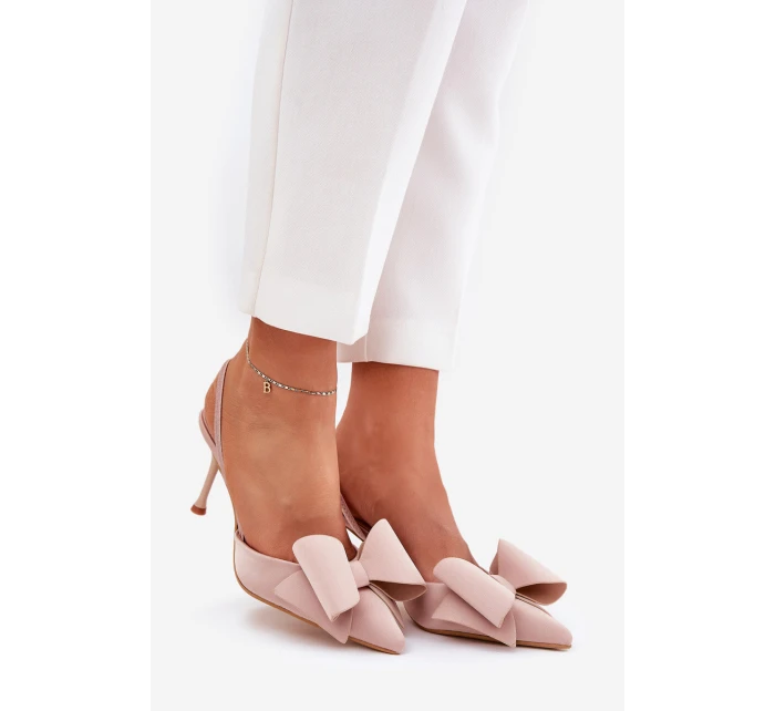 Szpilki Z Odkrytymi Piętami I Kokardką Beżowe Eklevia