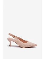 Textilní Sandály Na Podpatku Béžové Delessa