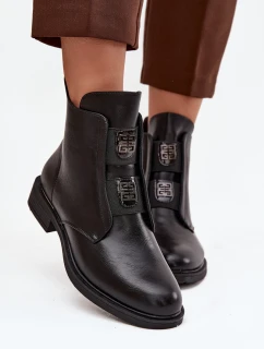 Dámske zateplené čižmy Tavressa - čierne, s nízkym podpätkom a ozdobami